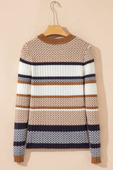 Avery Ribbed Trim Slim Striped Sweater Threaded Pear
