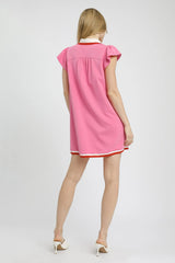 Contrast Trim Cap Sleeve Mini Dress Umgee