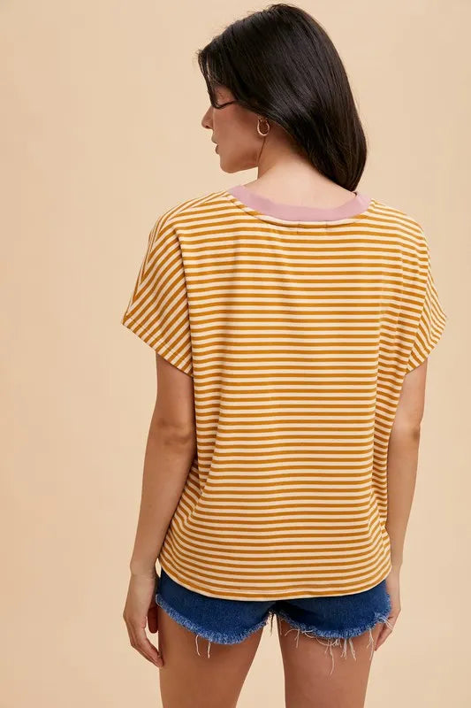 Stripe Soft Brushed Knit Dolman Sleeve Top Annie Wear