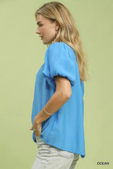 Button-Down Puff Sleeve Shirt Umgee