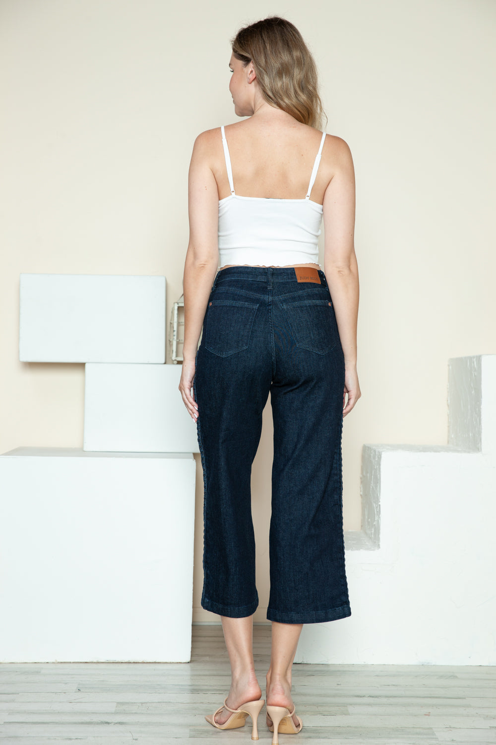 Side Seam Braid Detail Crop Wide Leg Jeans Judy Blue   