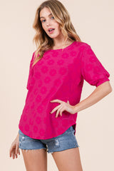 Textured Floral Pattern Top BomBom Fuchsia S