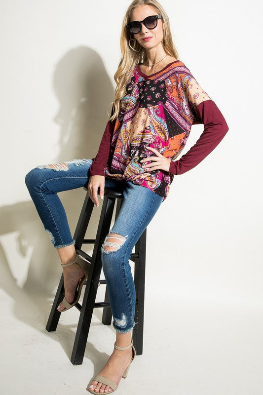 Paisley Mixed Boxy Top - Plus e Luna   