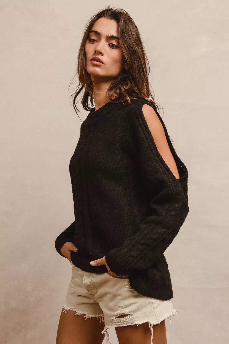 Twist Knitted Open Shoulder Sweater BiBi