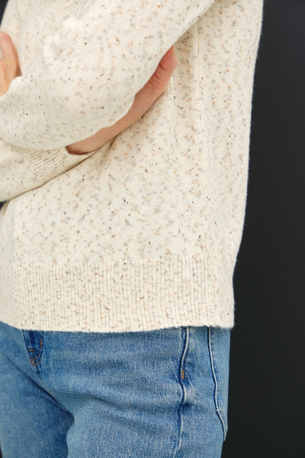 Heathered Round Neck Long Sleeve Sweater Be Cool   