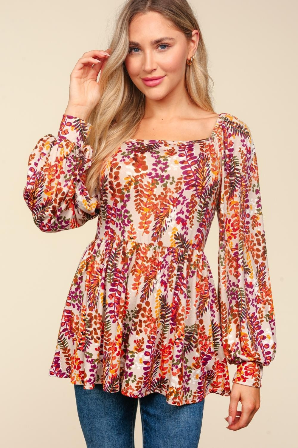 Peplum Floral Square Neck Blouse Haptics   