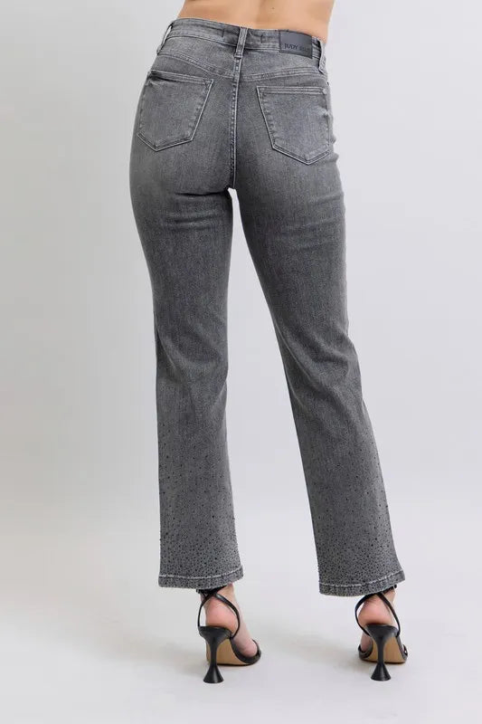 High Waist Rhinestone Straight Jeans Judy Blue