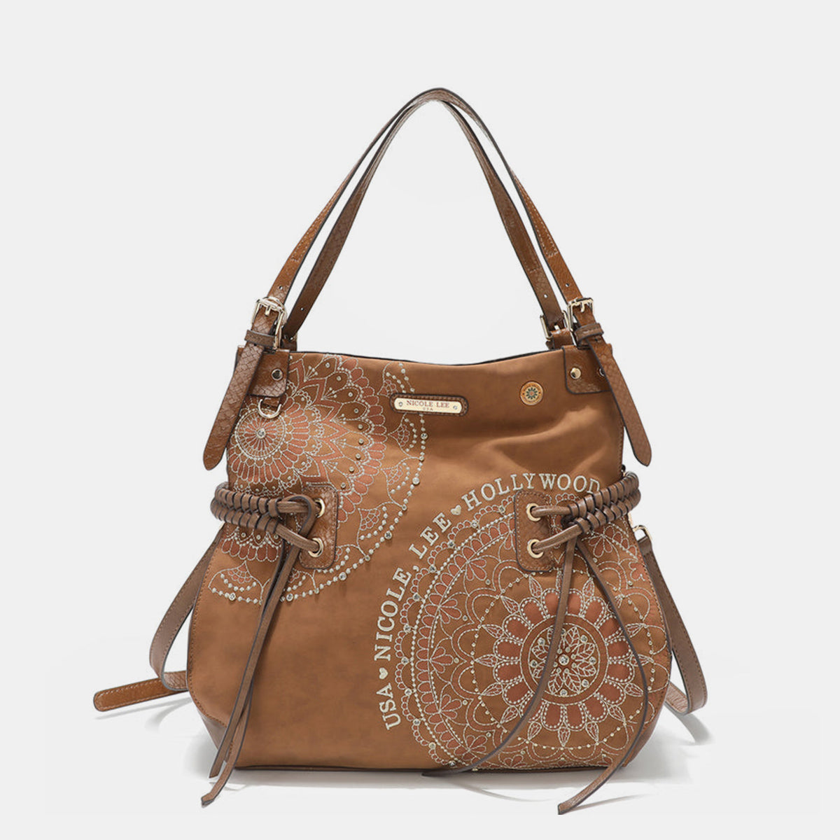 Side Braided Tassel Inlaid Rhinestone Embroidery Hobo Bag Nicole Lee USA   