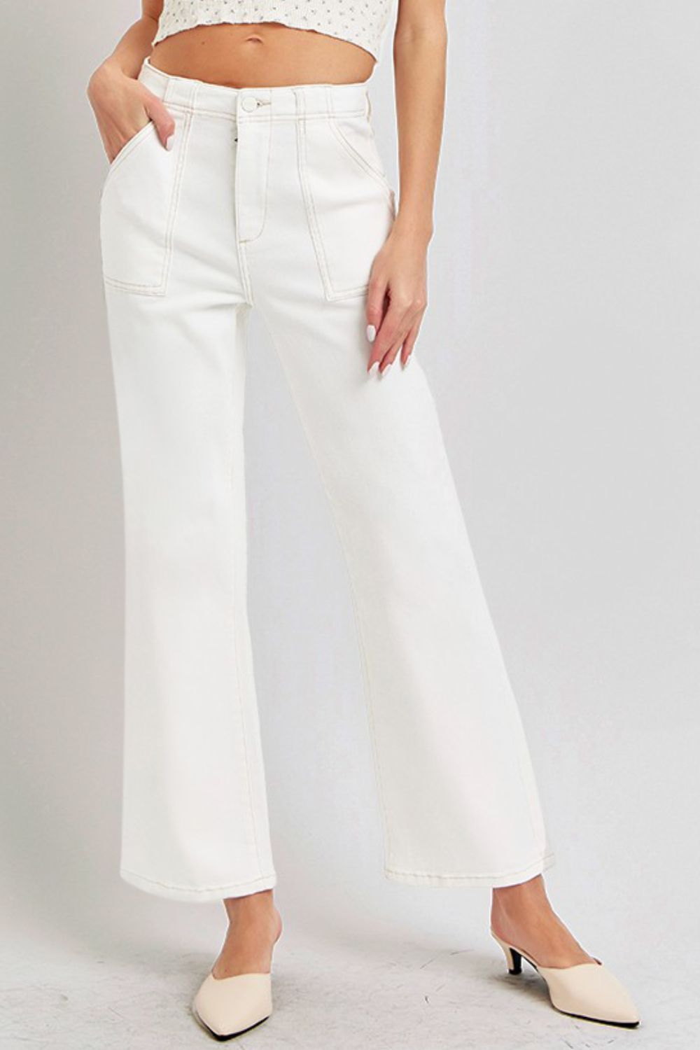 High Rise Ankle Flare Jeans with Patch Pockets Risen Cream 0(24) 