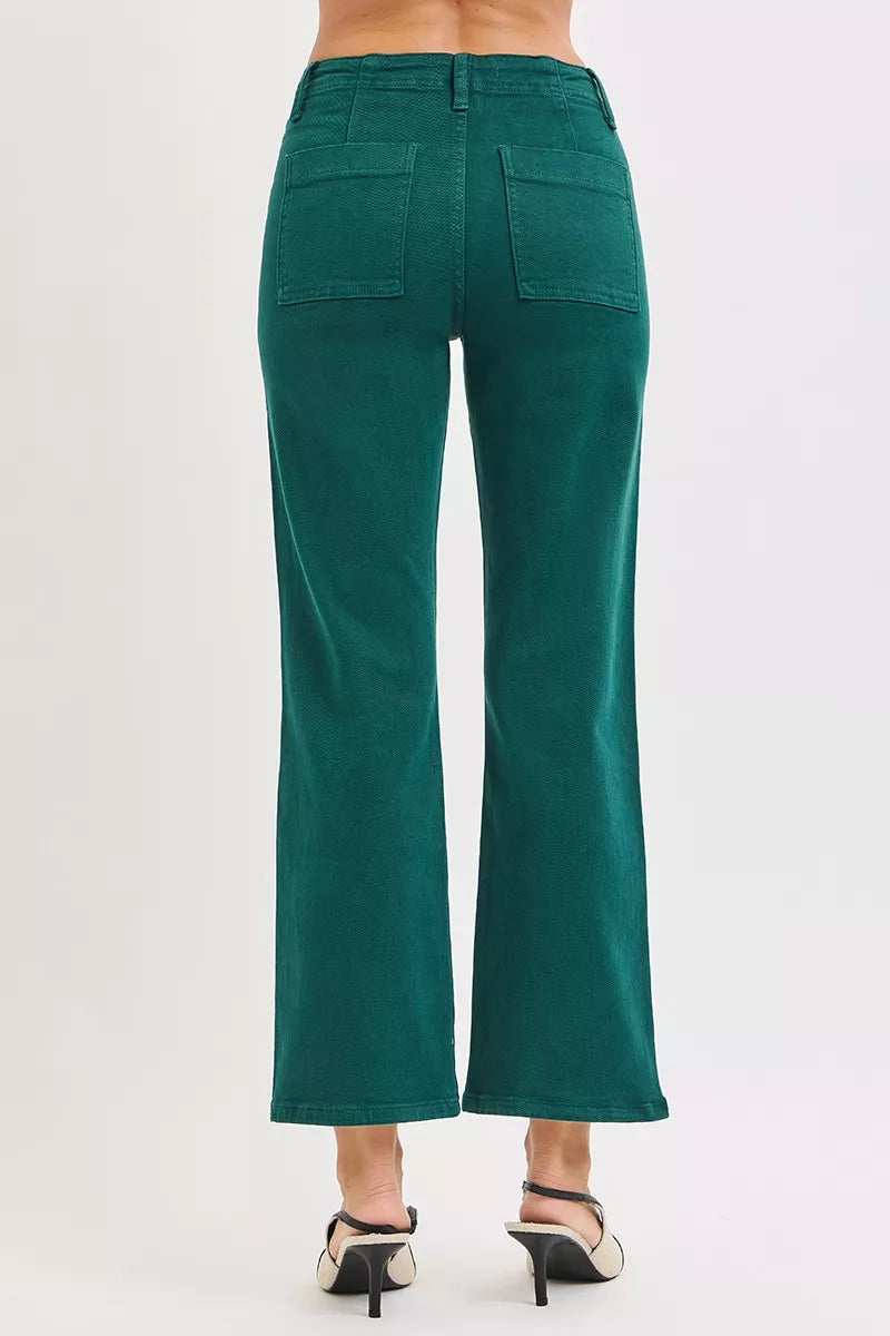 High Rise Ankle Flare Patch Pocket Jeans Risen
