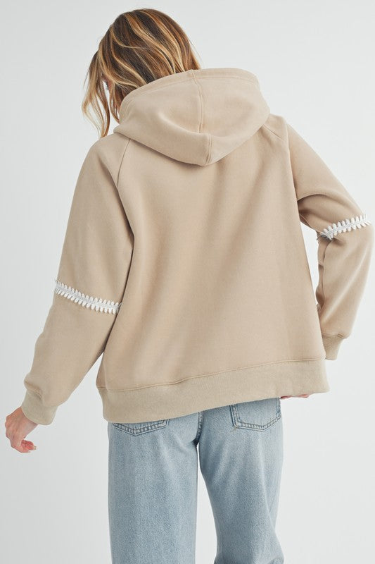 Lace Detail Drawstring Hoodie with Kangaroo Pocket Aemi + Co