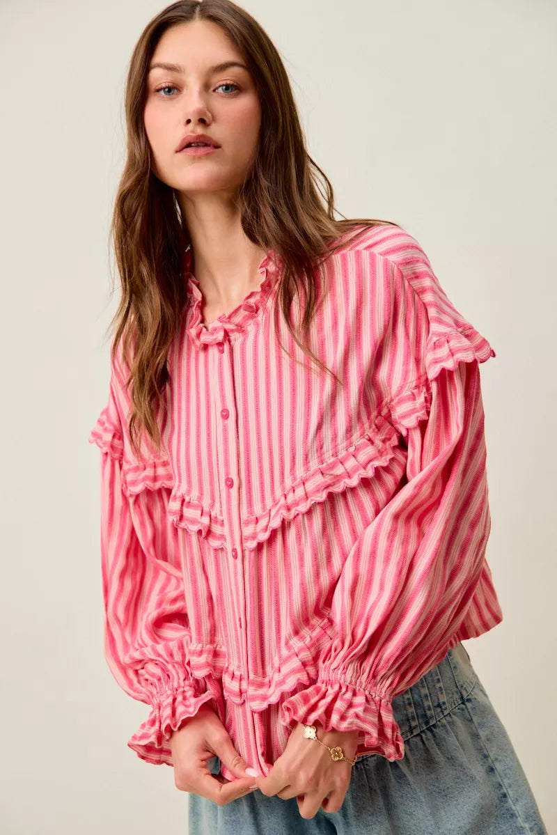 Variegated Stripe Reversible Flowy Boho Blouse So Me
