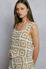 POL Openwork Square Neck Cropped Crochet Tank with Granny Square Weave Trendsi