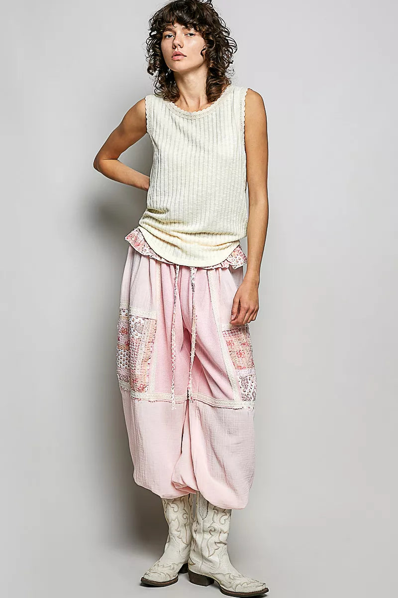 POL Ribbed Round Neck Tank with Lace Trim Trendsi