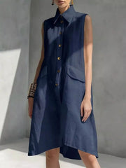 Full Size Button Front Sleeveless Dress Plus Size Simmer & Fay Navy Blue S