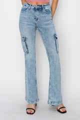 High Rise Cargo Flare Jeans Risen   