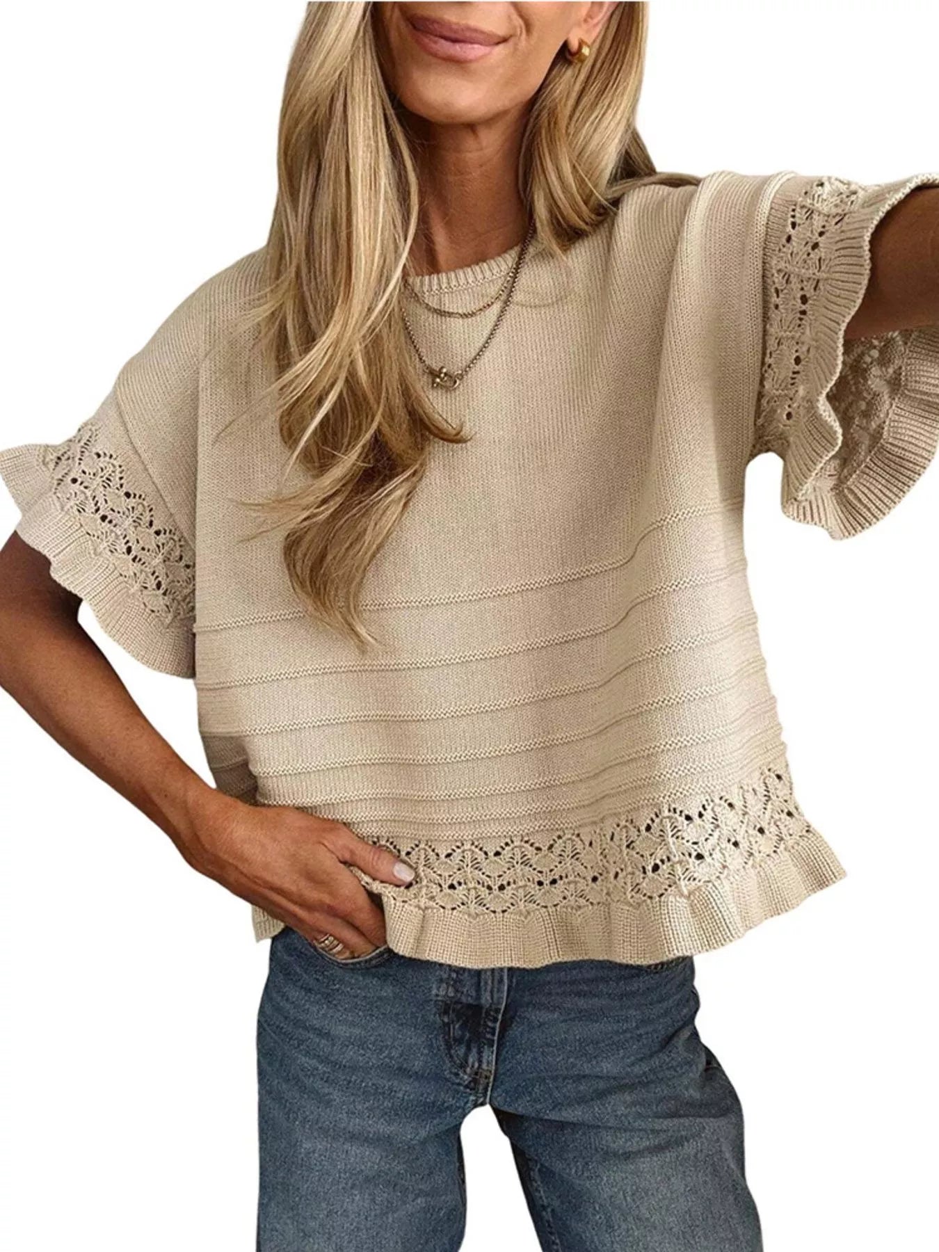 Lace Trimmed Knit Top Simmer & Fay