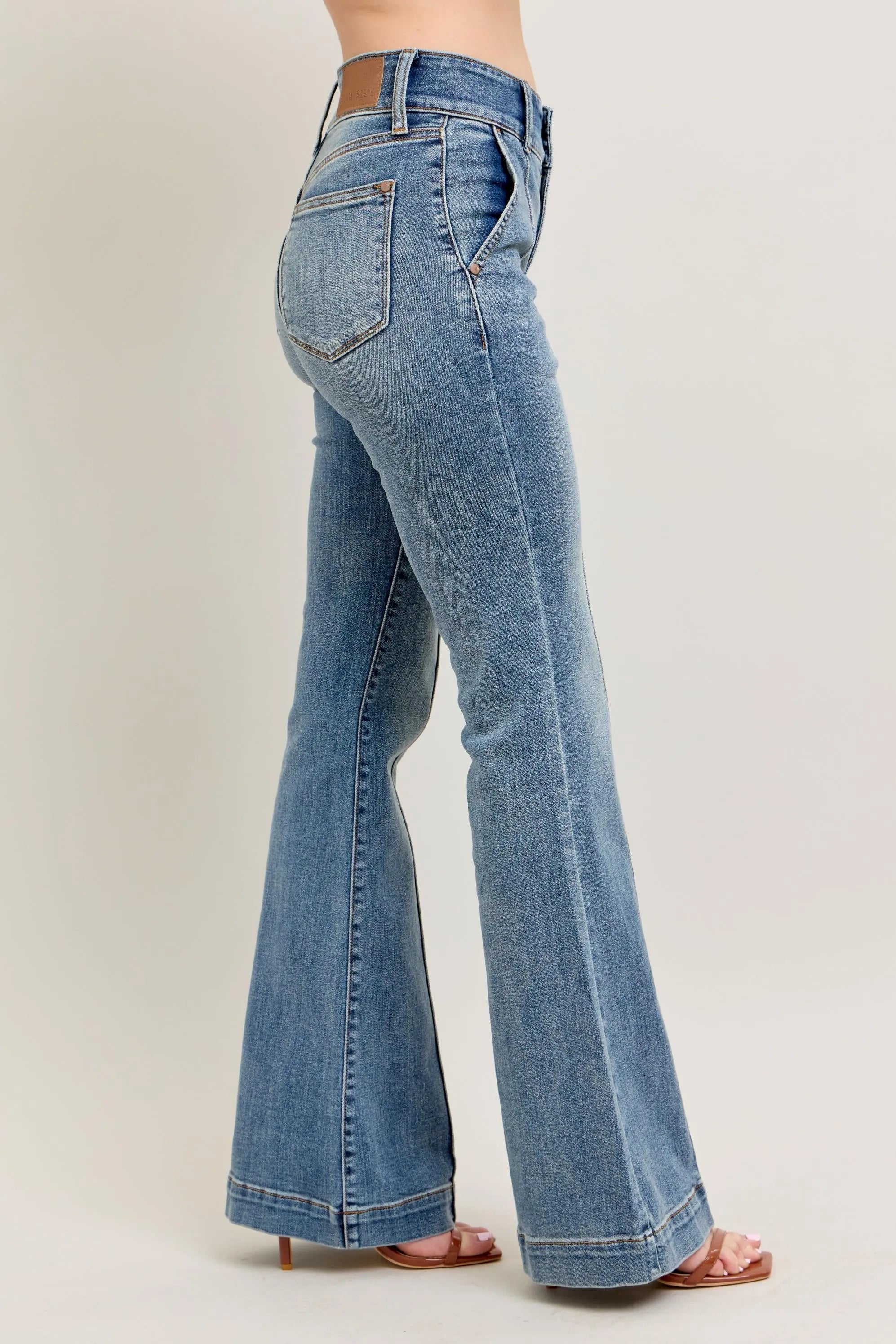 High-Waist Flare Denim Jeans with Front Seam With Plus Size Judy Blue