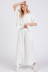 Half Button Half Sleeve Top and Wide Leg Pants Set Ces Femme