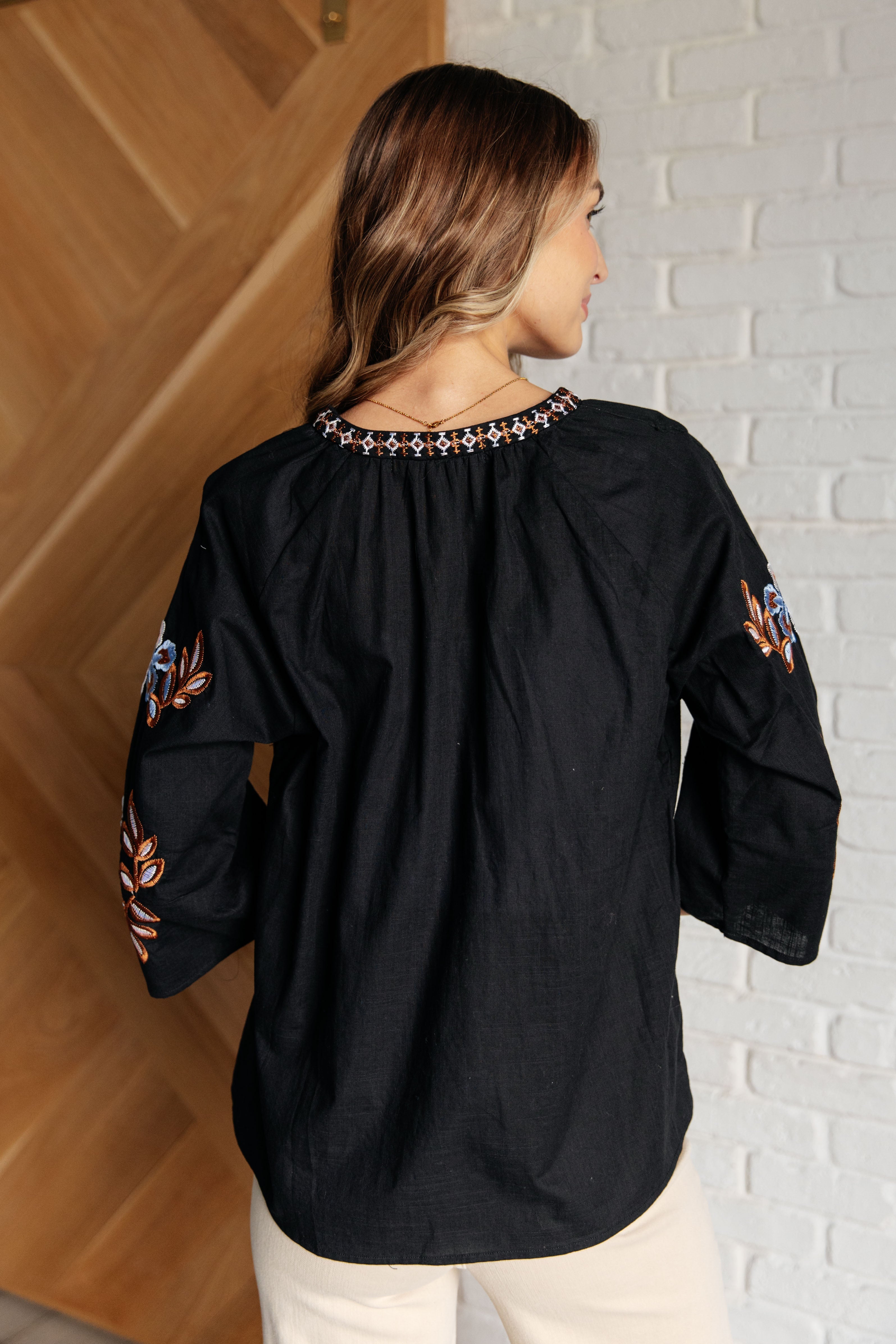 All In Me Embroidered V-Neck Blouse One Eleven North   