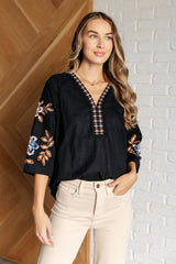 All In Me Embroidered V-Neck Blouse One Eleven North   