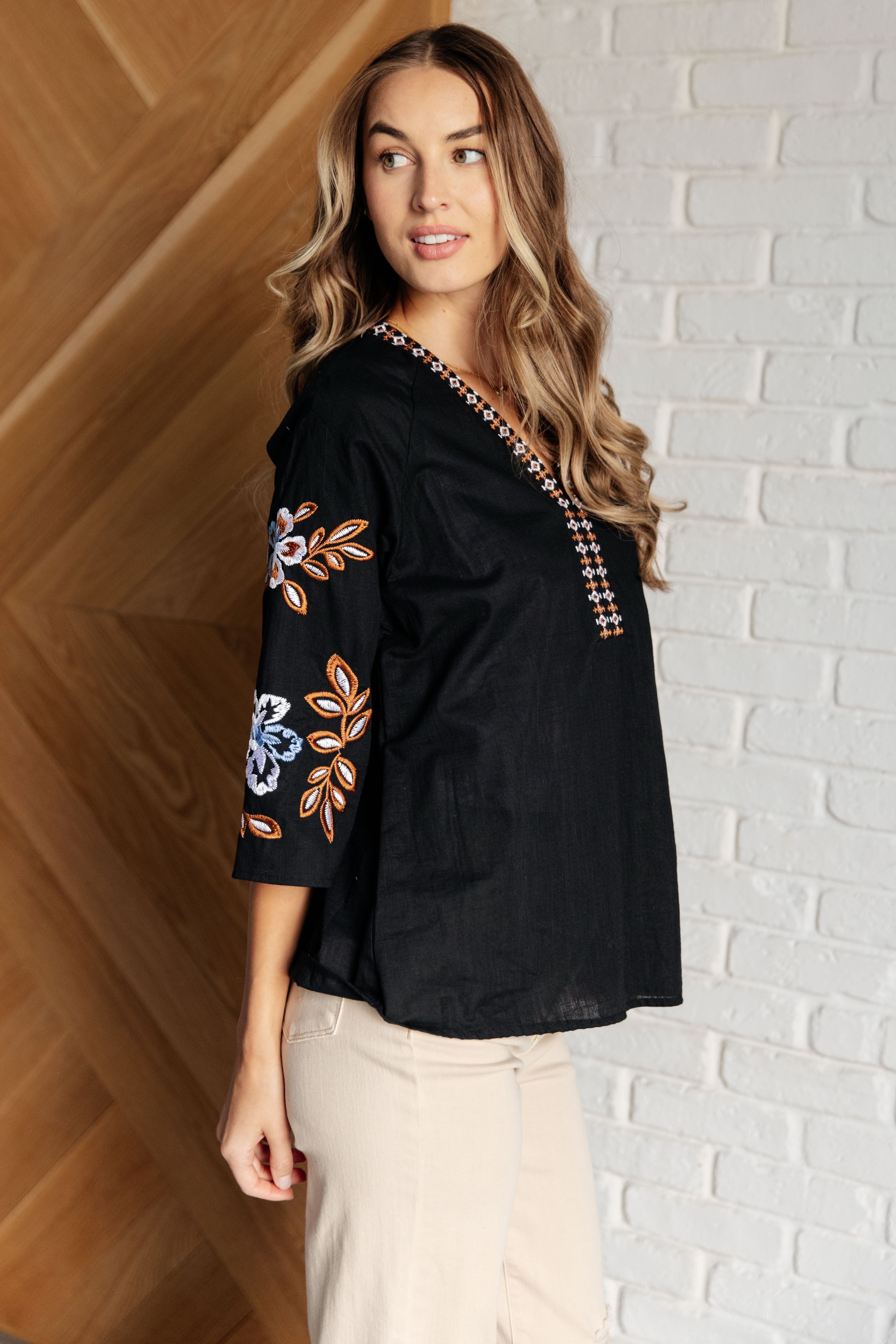 All In Me Embroidered V-Neck Blouse One Eleven North   