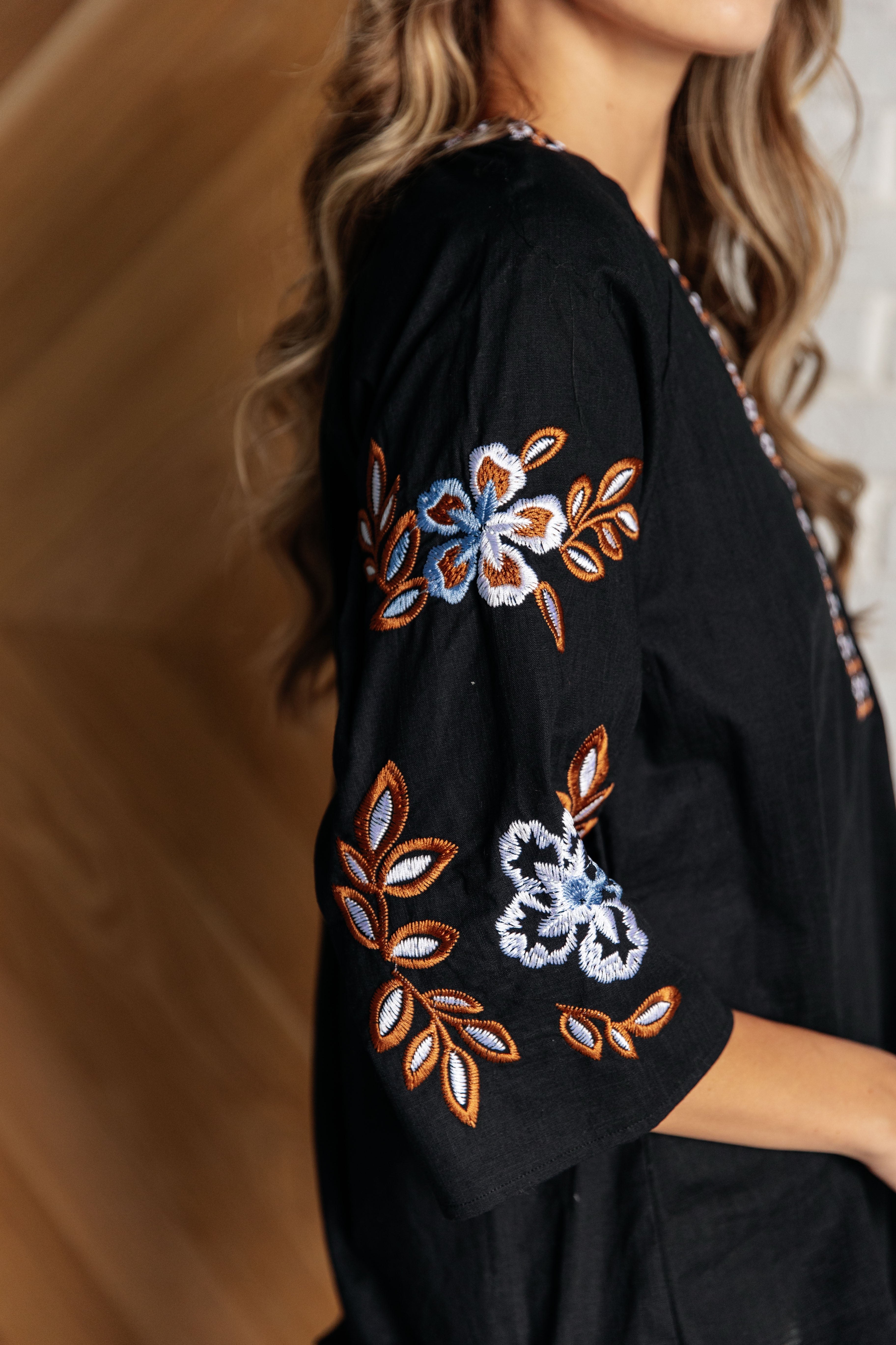 All In Me Embroidered V-Neck Blouse One Eleven North   