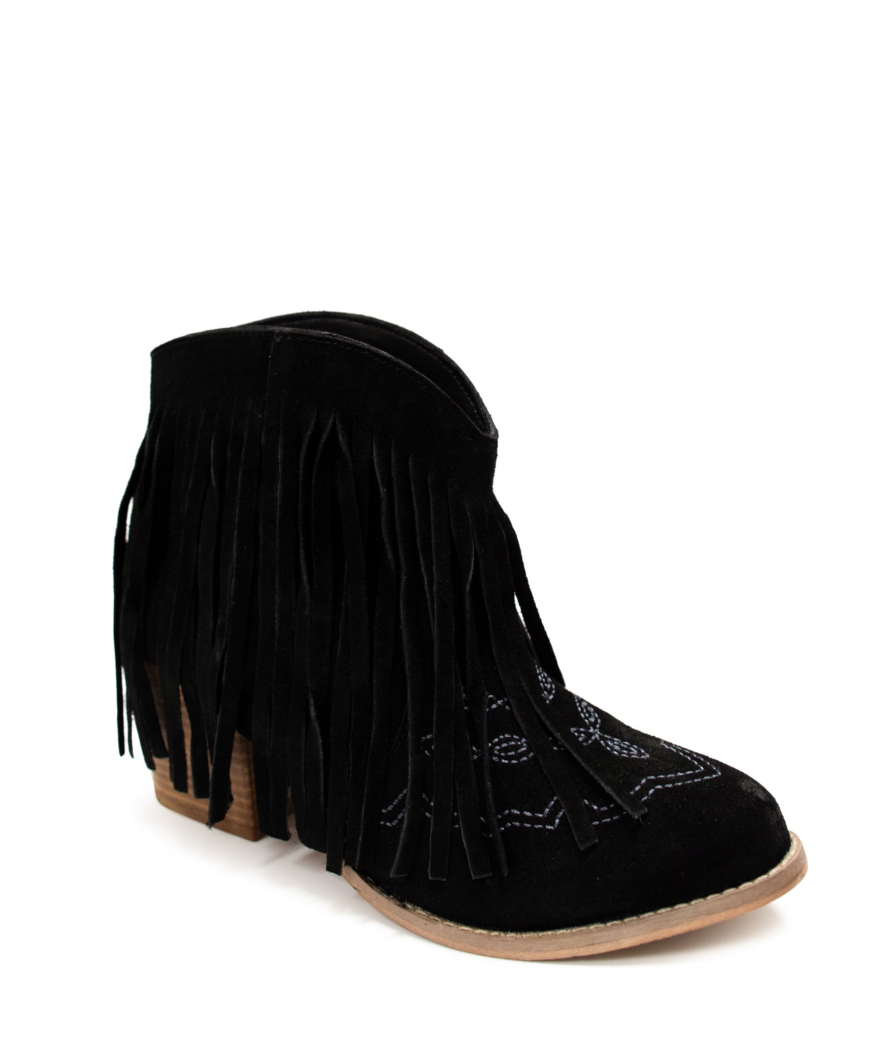 Amos Fringe & Stitch Black Suede Ankle Booties Naughty Monkey   