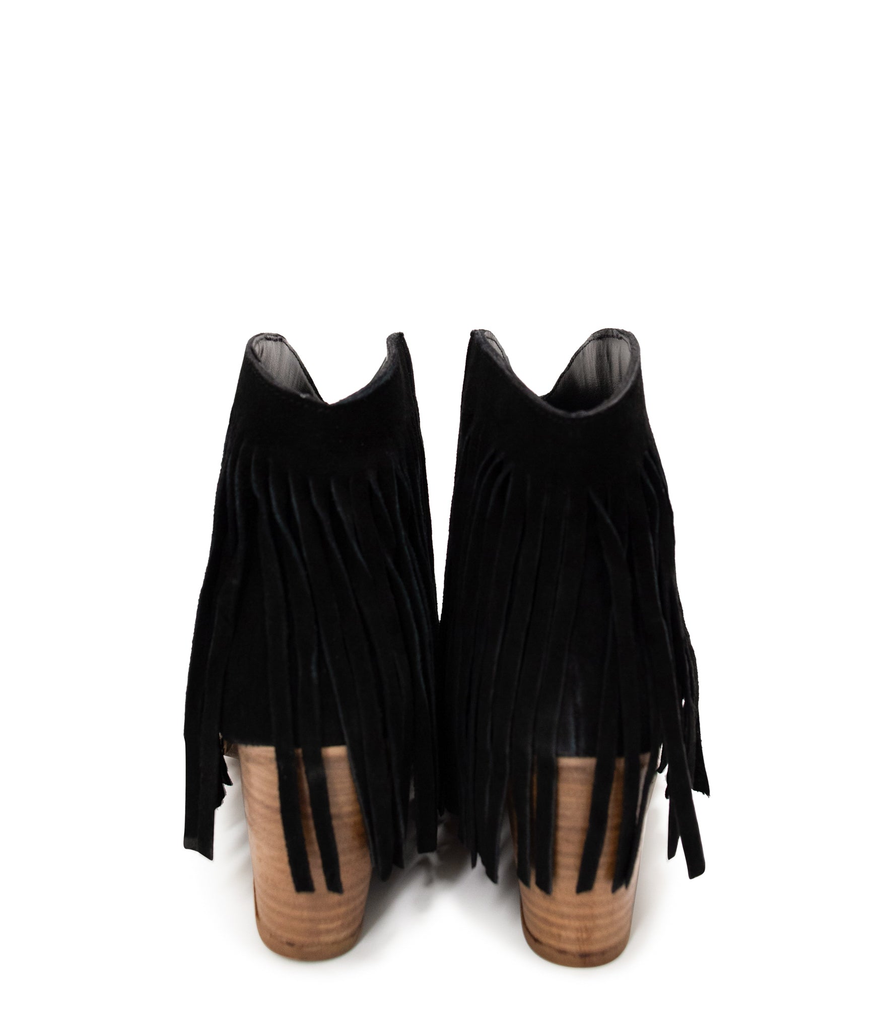 Amos Fringe & Stitch Black Suede Ankle Booties Naughty Monkey   