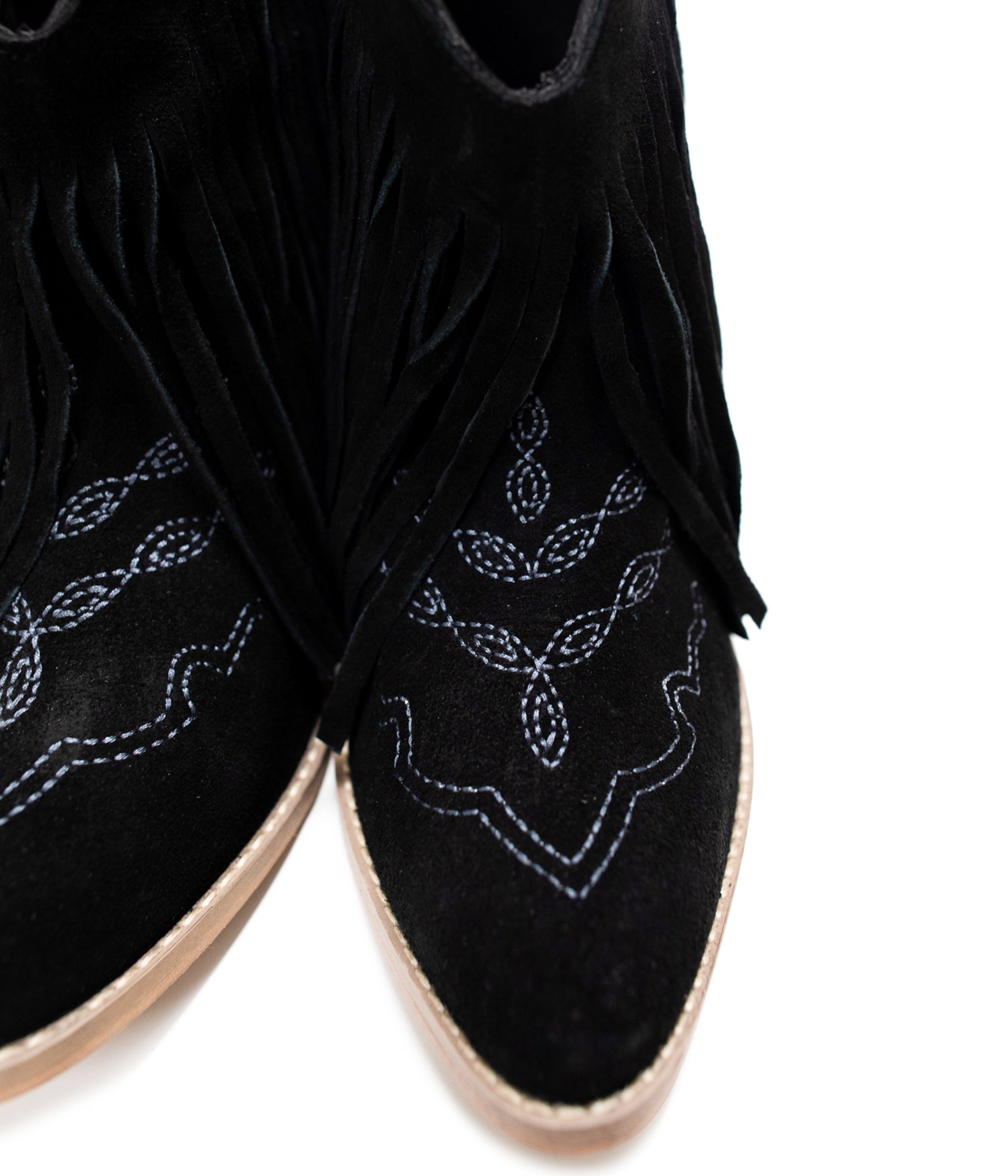 Amos Fringe & Stitch Black Suede Ankle Booties Naughty Monkey   