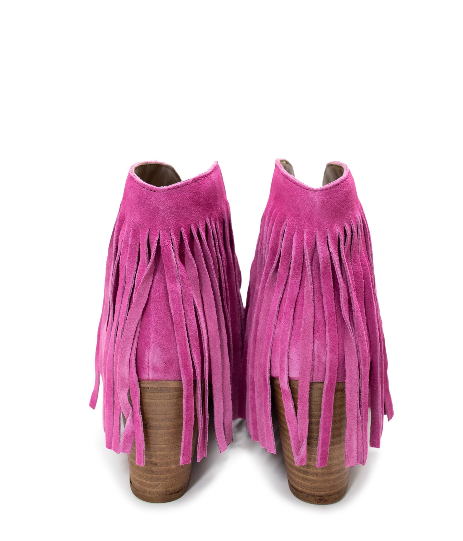 Amos Fringe Ankle Bootie in Magenta Suede Naughty Monkey   