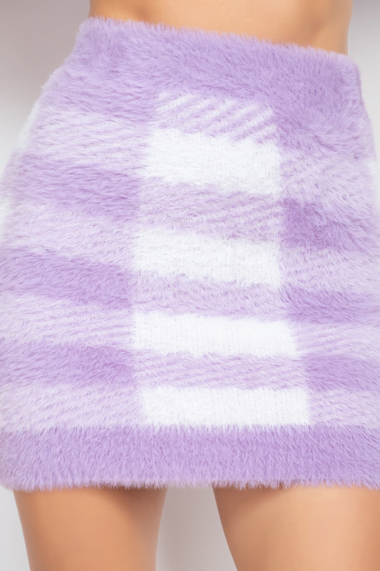 Dusty Lavender Plaid High-rise Fuzzy Mini Skirt SALE   