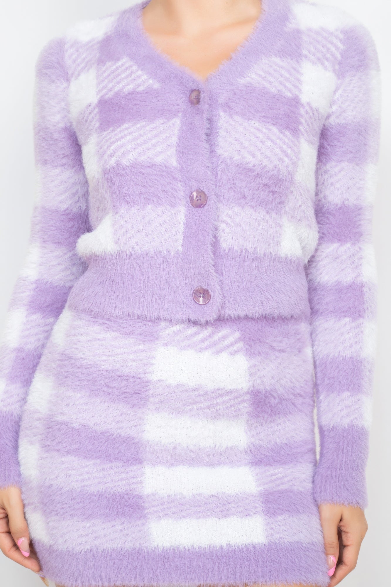 Dusty Lavender Plaid Button-front Cropped Sweater Cardigan SALE   