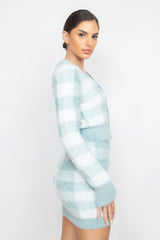 Mint Sage Plaid Button-front Cropped Sweater Cardigan SALE   