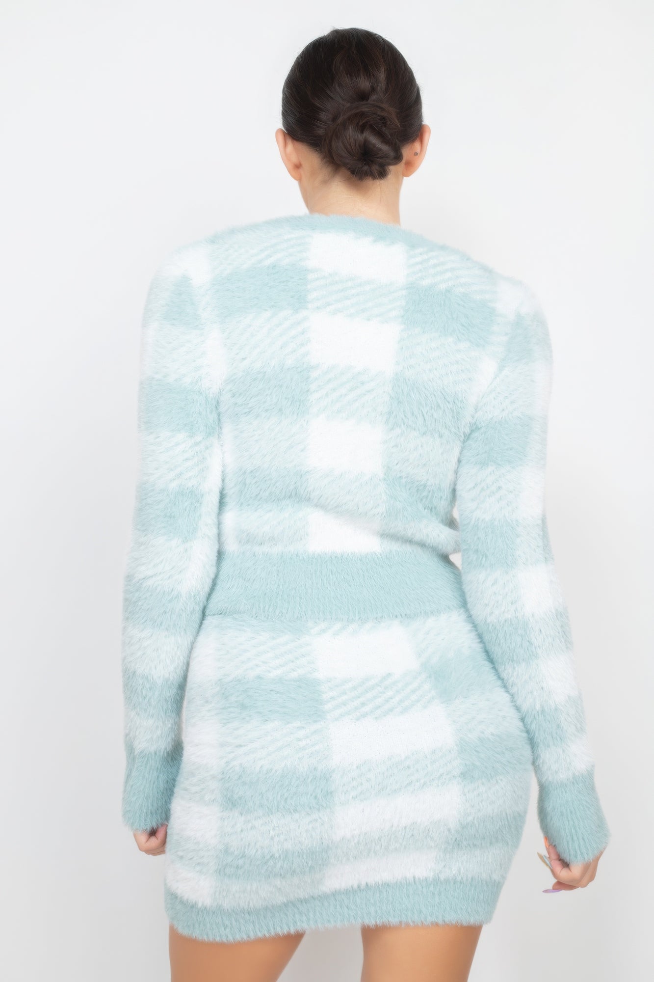 Mint Sage Plaid Button-front Cropped Sweater Cardigan SALE   