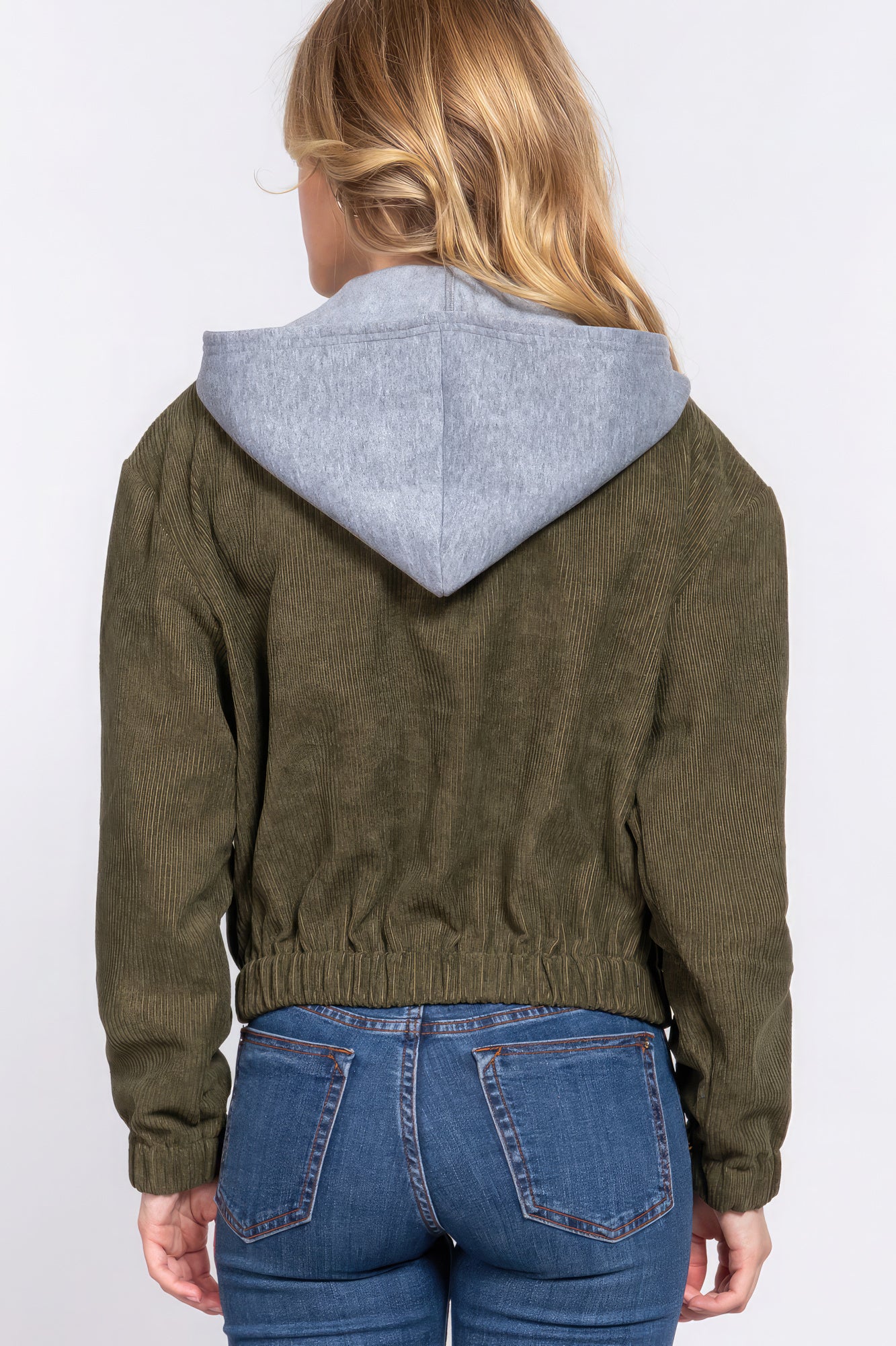 Long Sleeve Olive Green Hoodie Corduroy Jacket SALE   