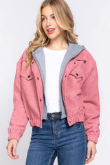 Long Sleeve Pink Hoodie Corduroy Jacket SALE   