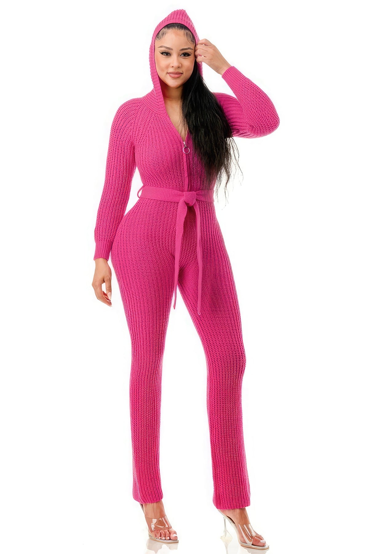 Monroe Soft Knit Hooded Jumpsuit - Pink SALE   