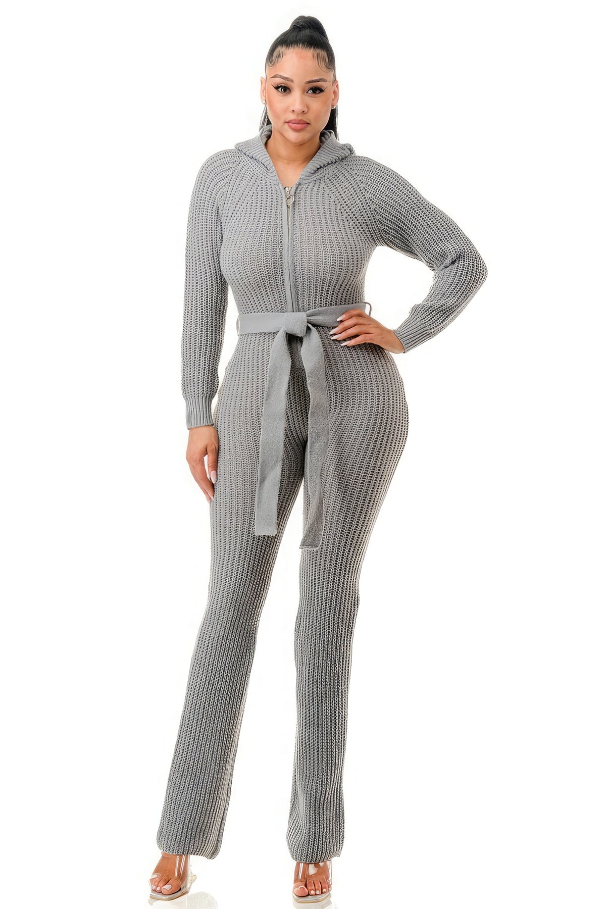 Monroe Soft Knit Hooded Jumpsuit - Grey SALE   