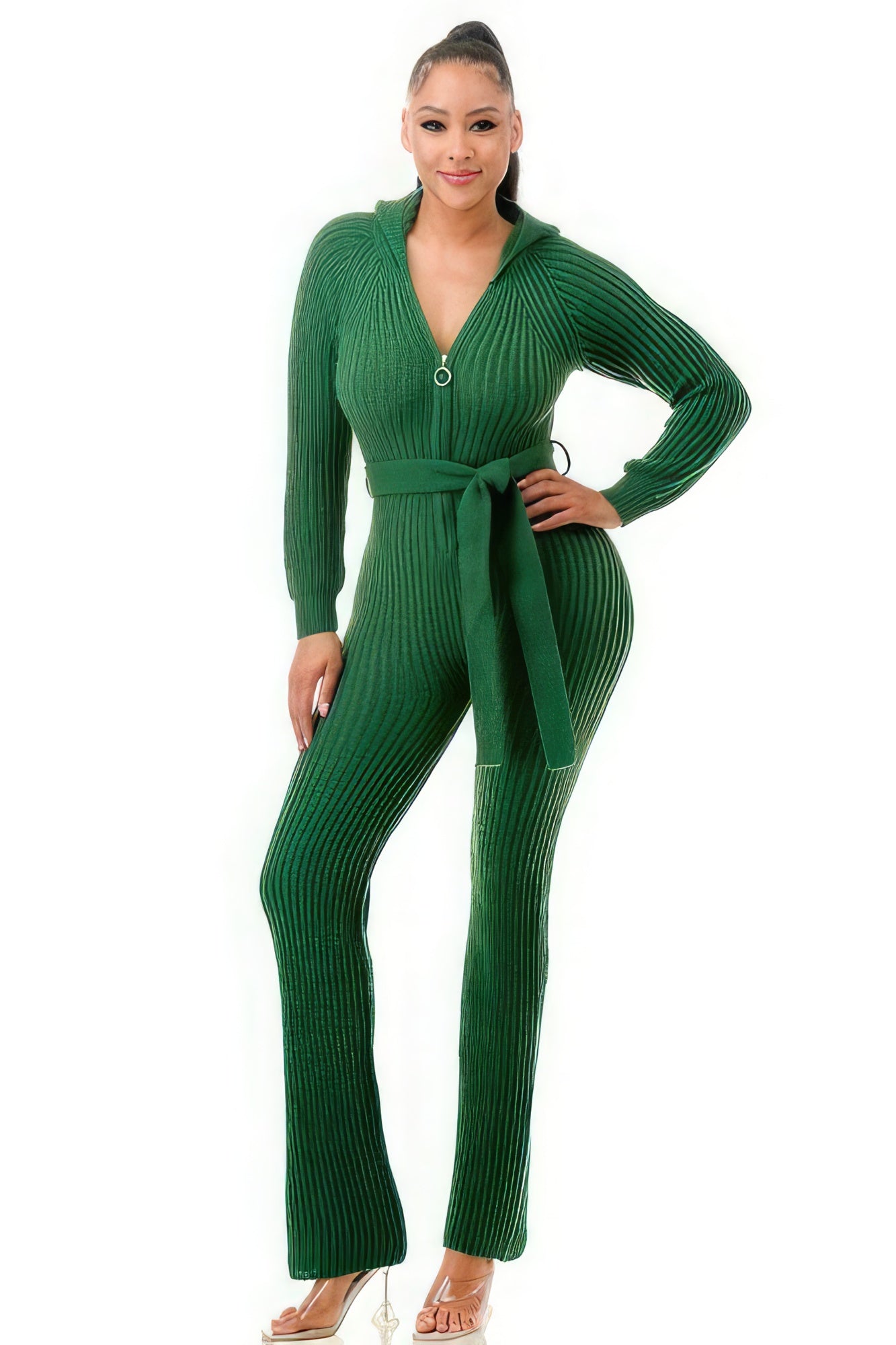 Monroe Soft Knit Hooded Jumpsuit - Green SALE   