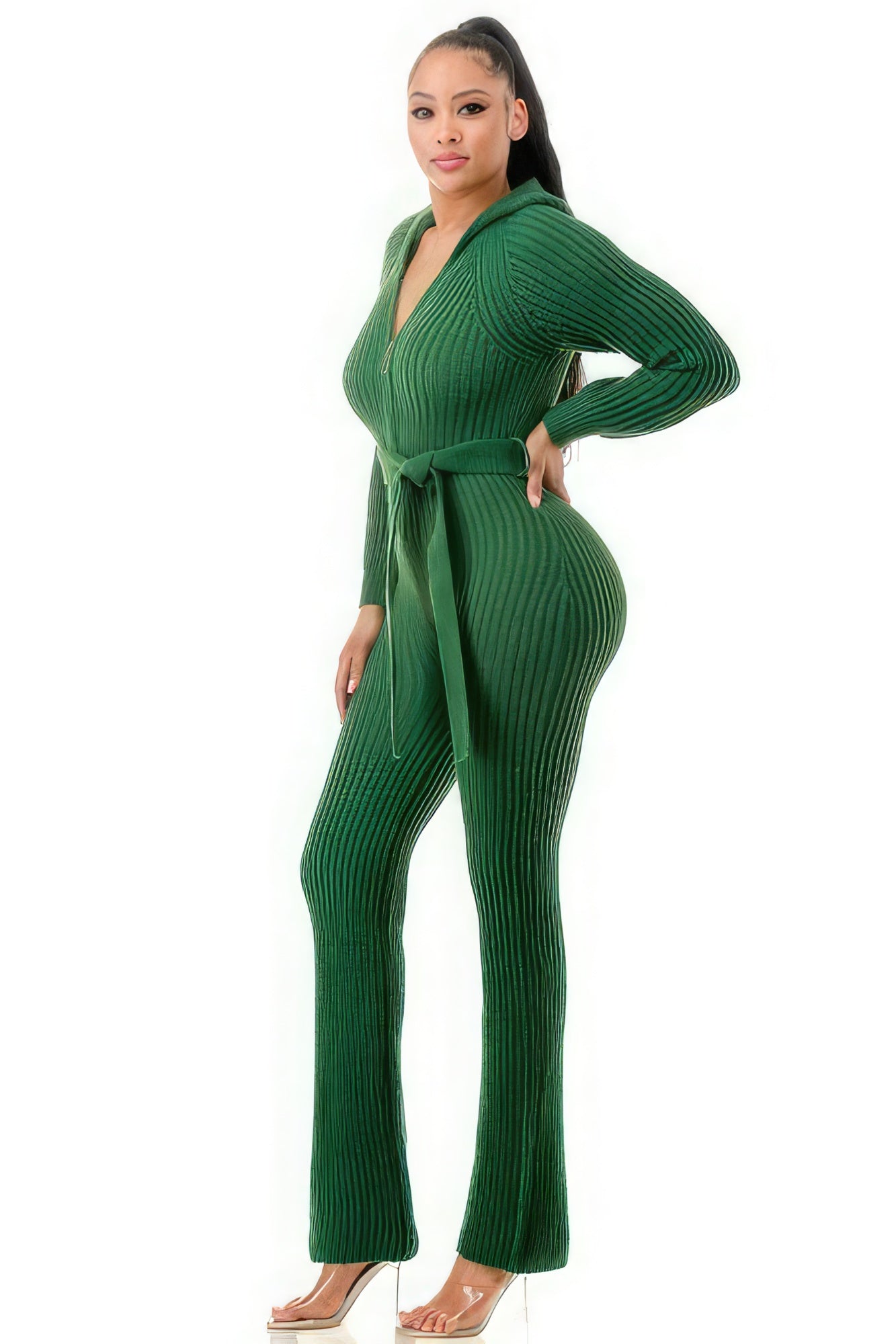 Monroe Soft Knit Hooded Jumpsuit - Green SALE   