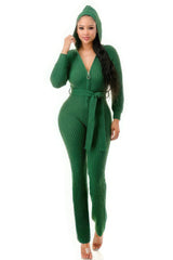 Monroe Soft Knit Hooded Jumpsuit - Green SALE   