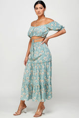 Floral Off-Shoulder Tie Crop Top & Skirt Two-Piece Set Simmer & Fay   