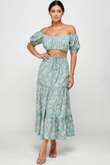 Floral Off-Shoulder Tie Crop Top & Skirt Two-Piece Set Simmer & Fay   