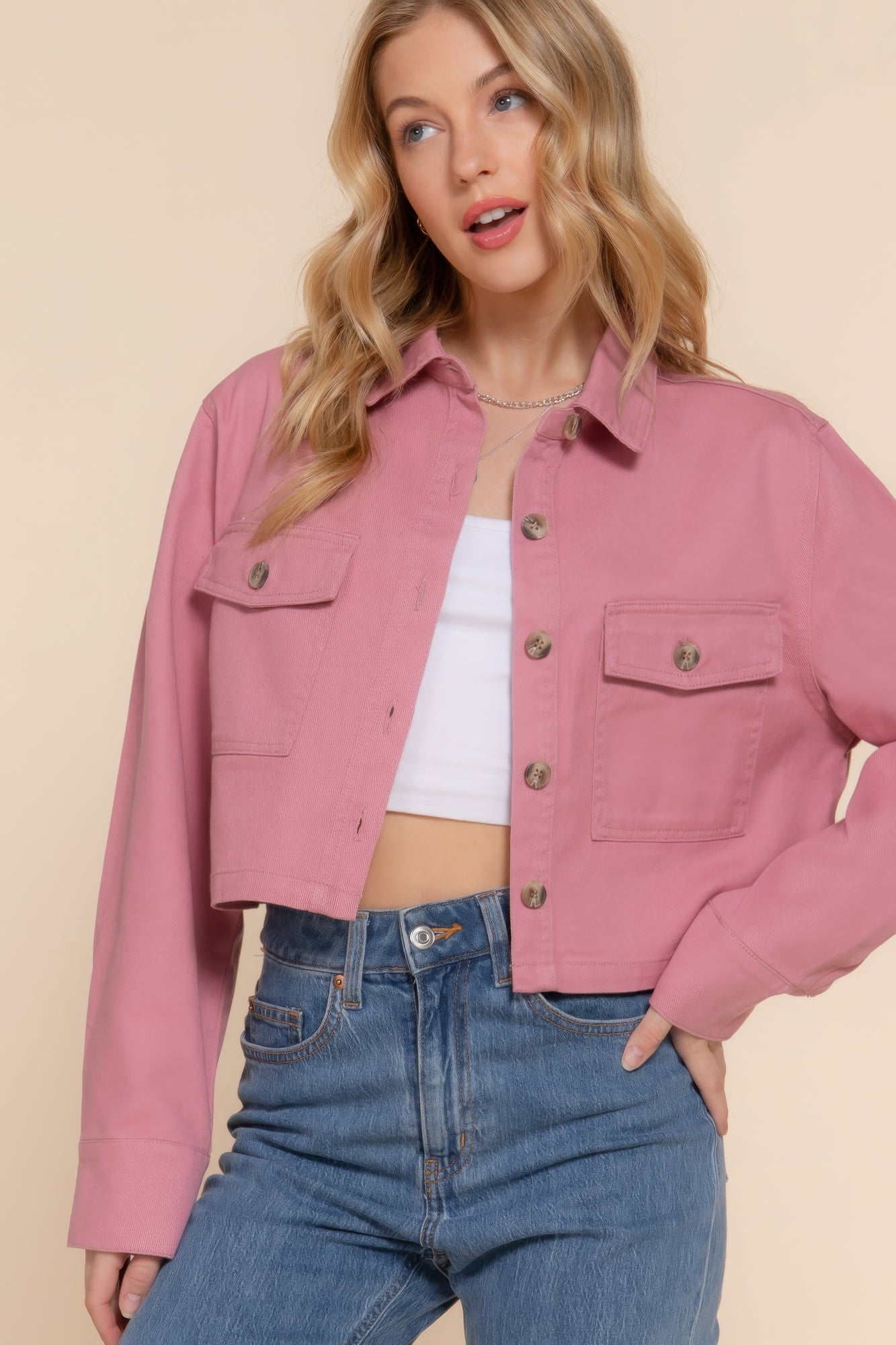 Cropped Cotton Twill Shacket Simmer & Fay   