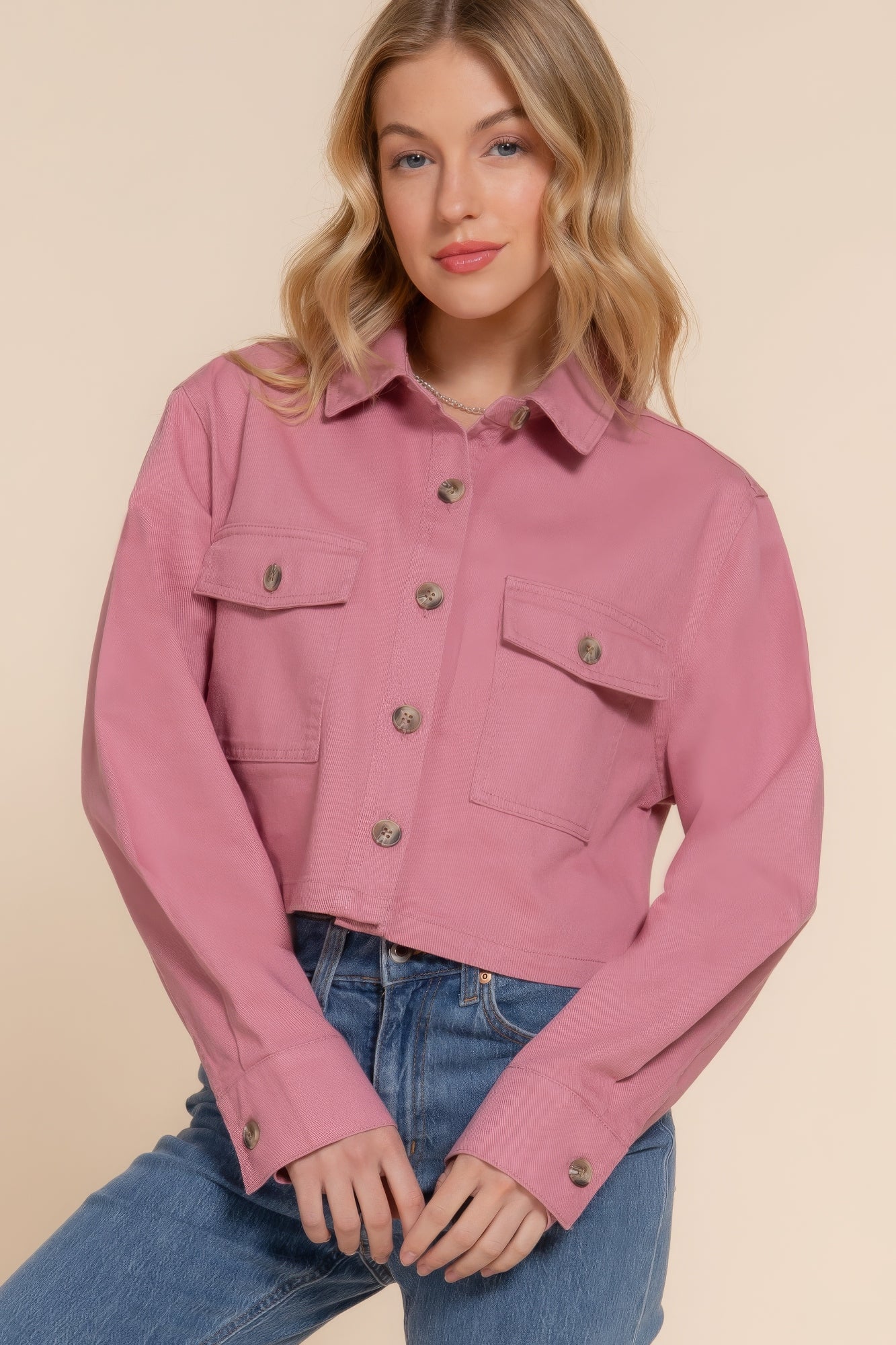 Cropped Cotton Twill Shacket Simmer & Fay   