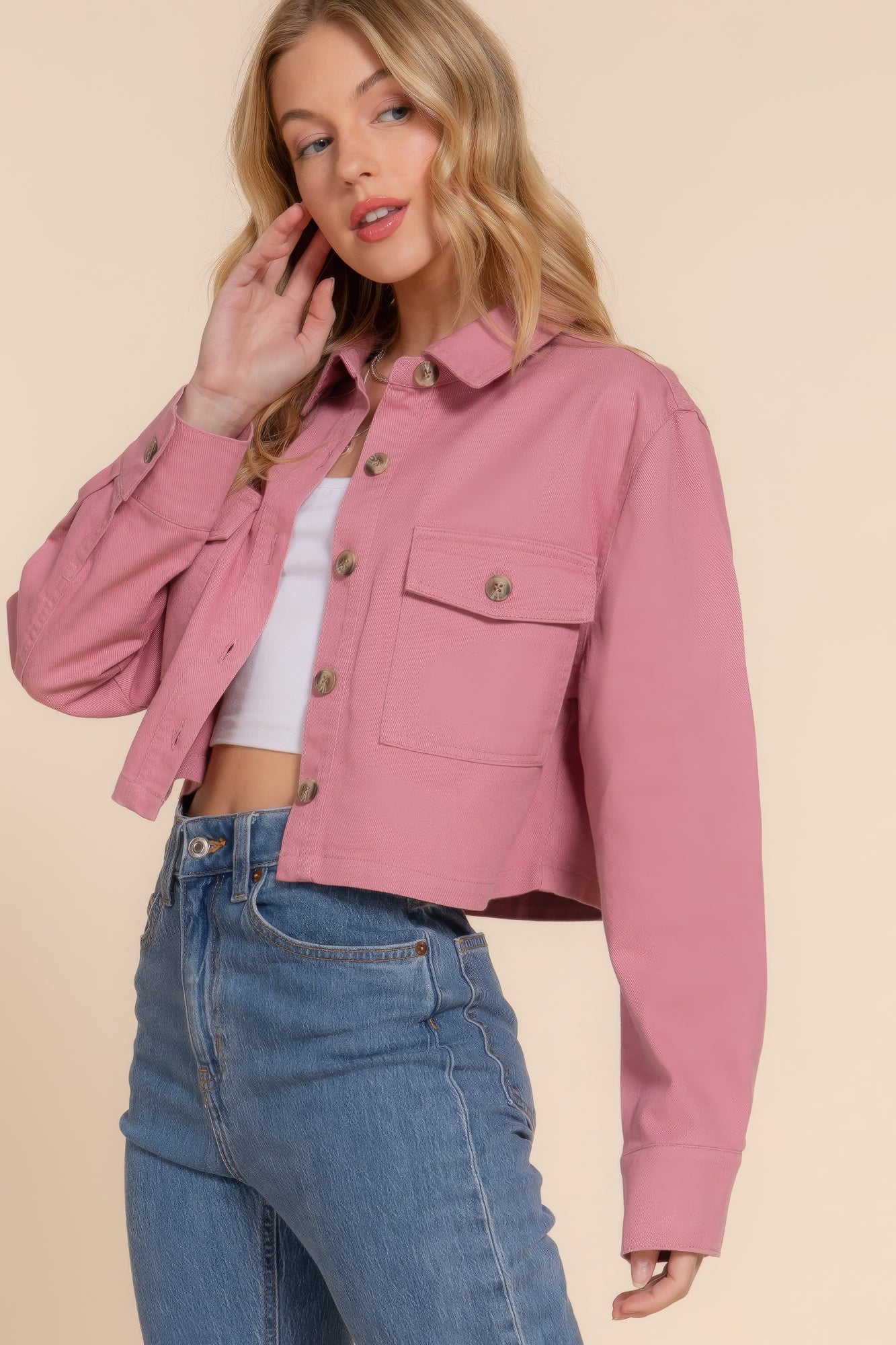 Cropped Cotton Twill Shacket Simmer & Fay   