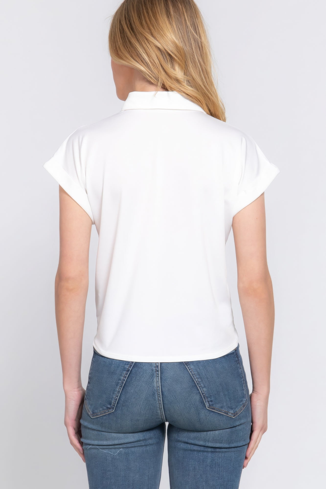 White Button-Up Tie Front Short Sleeve Top Simmer & Fay   