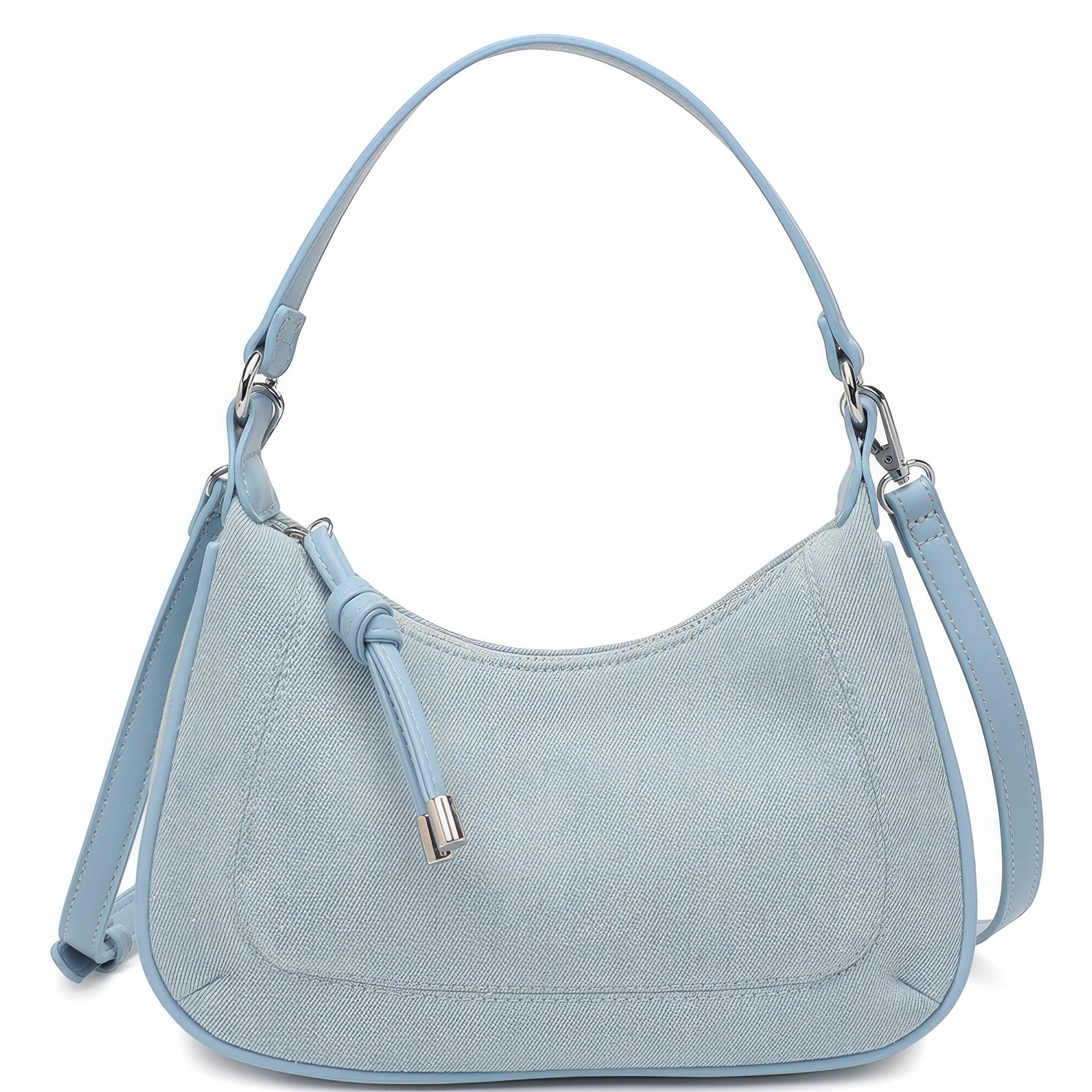 Blue Denim Crossbody Shoulder Bag with Accent Tassels Simmer & Fay Light Denim  