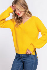 Yellow Long Sleeve Relaxed Double V-neck Sweater Simmer & Fay   